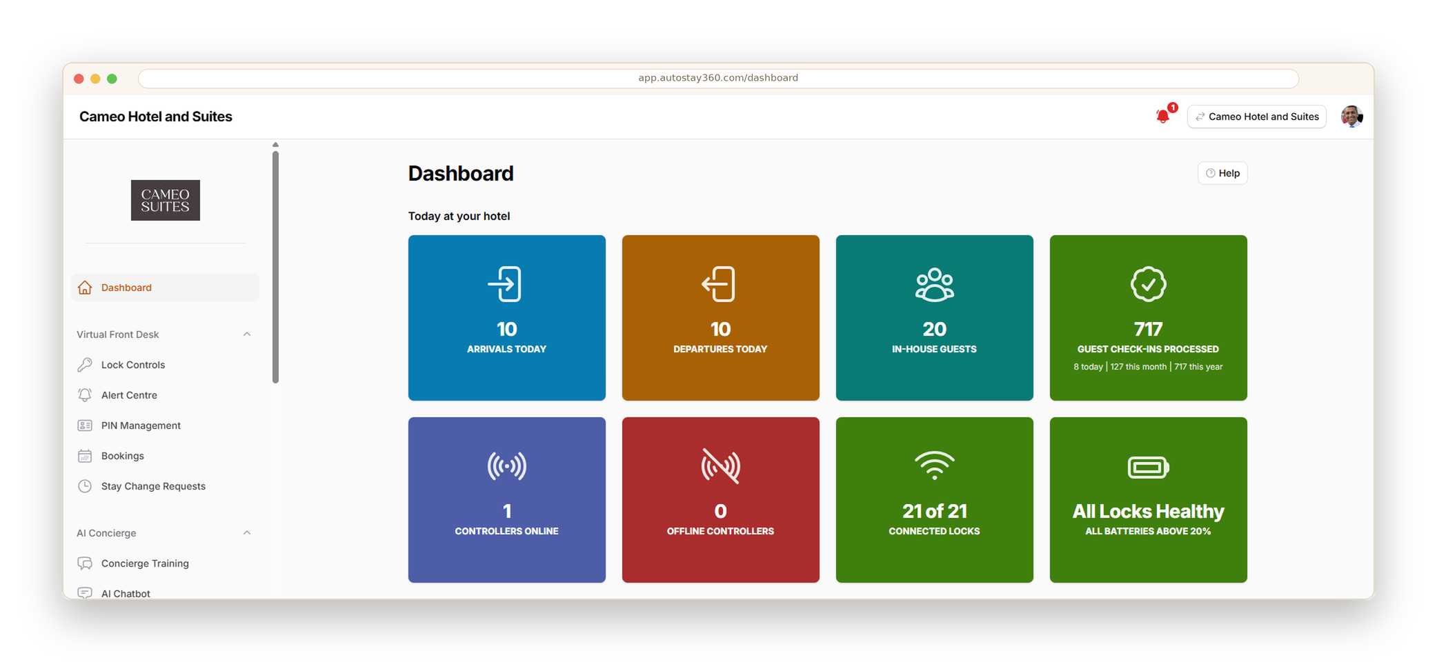 The AutoStay 360 dashboard